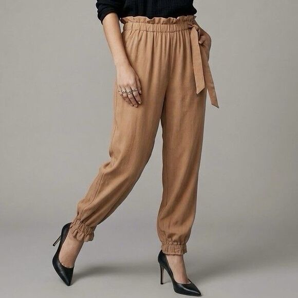 SHEIN Pants - Shein Beige Paperbag Waist Jogger High Rise Pants Large Ruffle Hem Fall Winter